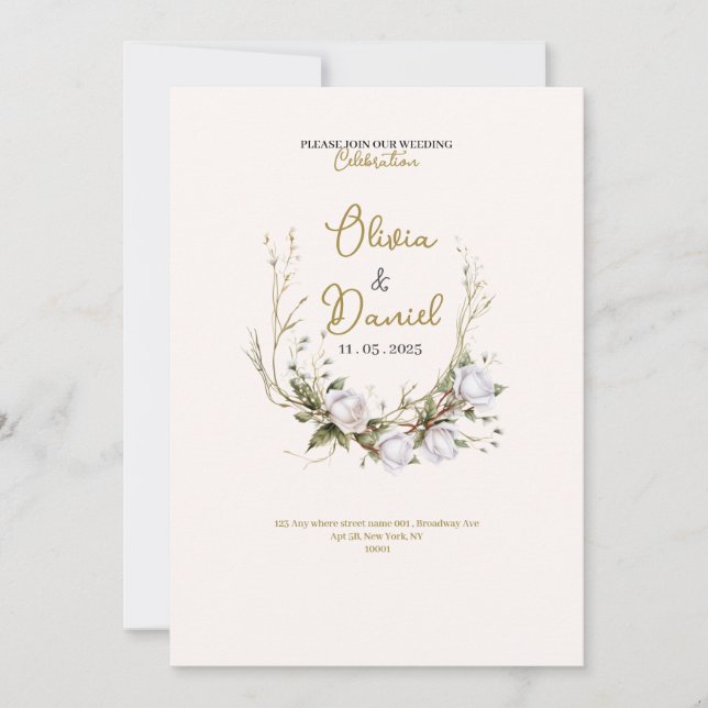 chic elegant white bride roses wedding invitation (Front)