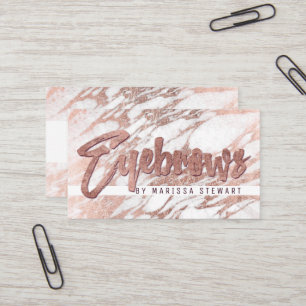 Chic Elegant White Rose Gold Marble Eyebrows Business Card