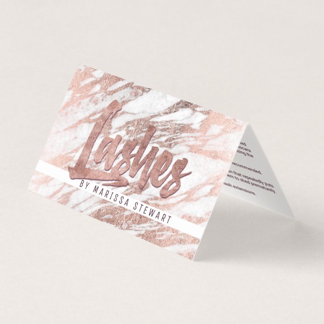 Chic Elegant White Rose Gold Marble Lashes Business Card (Front)