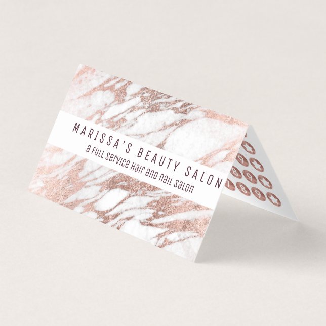 Chic Elegant White Rose Gold Marble Loyalty Business Card (Front)