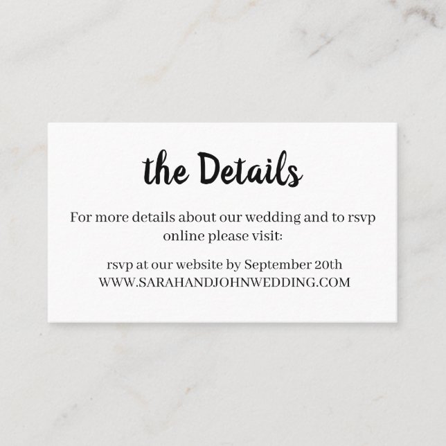 Chic elegant White Wedding Website Card (Front)