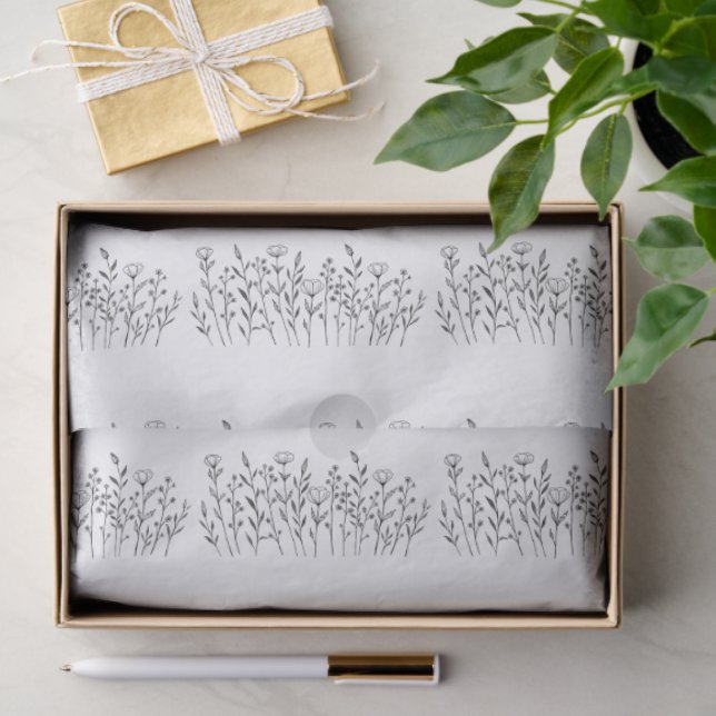 Chic Elegant Wildflower Line Art Minimalist  Tissue Paper (Gift)