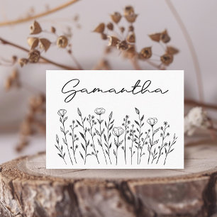 Chic Elegant Wildflower Line Art Simple Custom Place Card