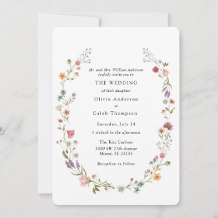 Chic Elegant Wildflower Wreath Wedding Invitation
