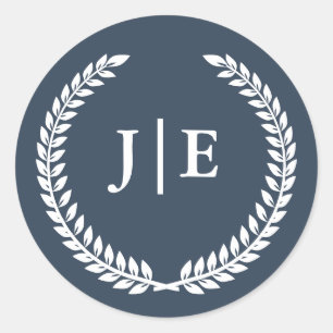 Chic Elegant Wreath Monogram Wedding Classic Round Sticker