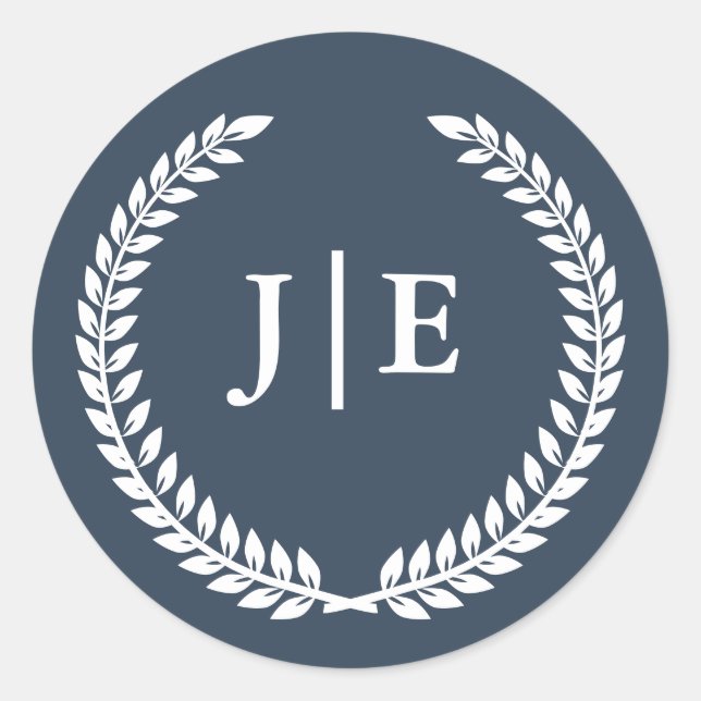Chic Elegant Wreath Monogram Wedding Classic Round Sticker (Front)
