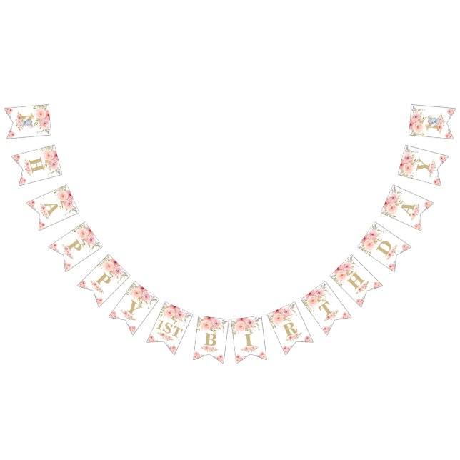 Chic Elephant 1st Birthday One Pink Floral Bunting Bunting (All)