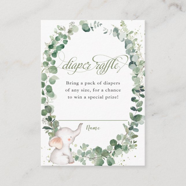 Chic Elephant Greenery Diaper Raffle Ticket  Enclosure Card (Front)