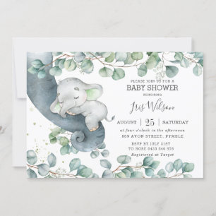 Chic Elephant Greenery Gender Neutral Baby Shower  Invitation