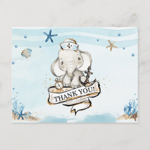 Chic Elephant Nautical Boy Baby Shower Thank You Postcard