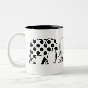 Chic , Elephants Pattern , Black and White Two-Tone Coffee Mug