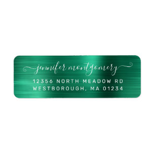Chic Emerald Brushed Metal Return Address Label