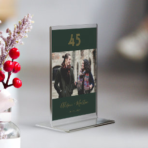 Chic Emerald Green and Gold Hand Lettered Wedding Table Number