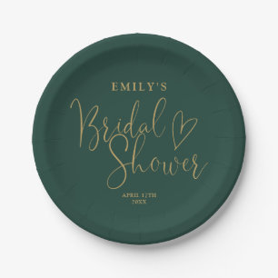 Chic Emerald Green and Gold Script Bridal Shower Paper Plate