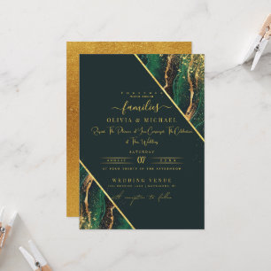 CHIC EMERALD GREEN GLITTER ABSTRACT AGATE WEDDING  INVITATION