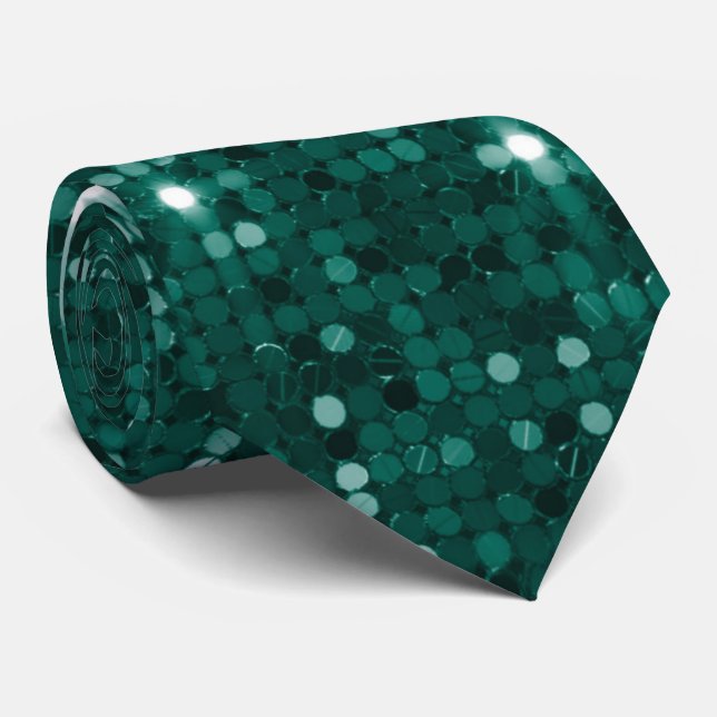 Chic Emerald Green Glitter Disco Vibe Neck Tie (Rolled)