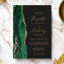 Chic Emerald Green Gold Agate Dark Wedding