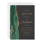 Chic Emerald Green Gold Agate Script Dark Wedding
