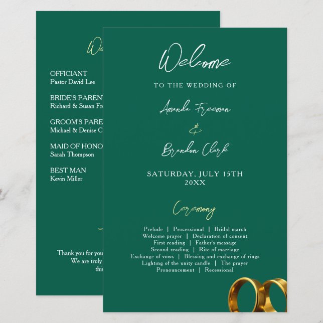 Chic Emerald Green Gold Rings Wedding (Front/Back)