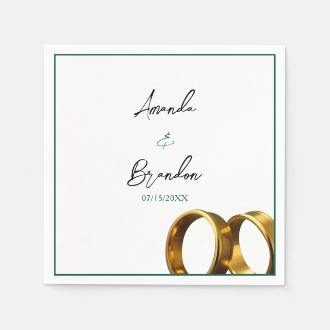 Chic Emerald Green Gold Rings Wedding Napkin (Front)