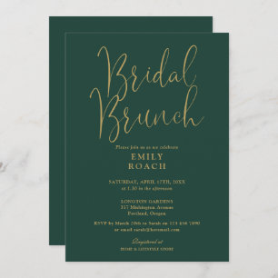 Chic Emerald Green Gold Script Bridal Bunch Shower Invitation