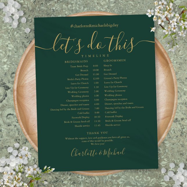 Chic Emerald Green Gold Wedding Schedule Timeline (Chic Emerald Green Gold Wedding Schedule Timeline)