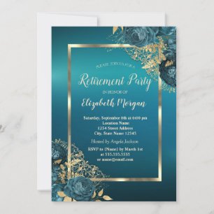 Chic Emerald Green Roses Frame Retirement Party Invitation