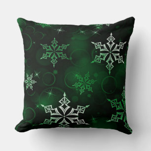 Chic Emerald Green Snowflake Motif Cushion