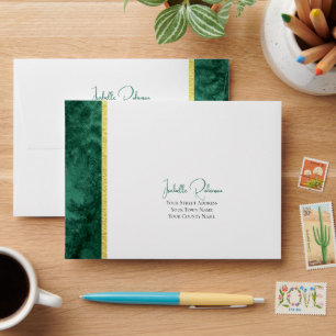 Chic Emerald Green Watercolor Wash Wedding RSVP Envelope