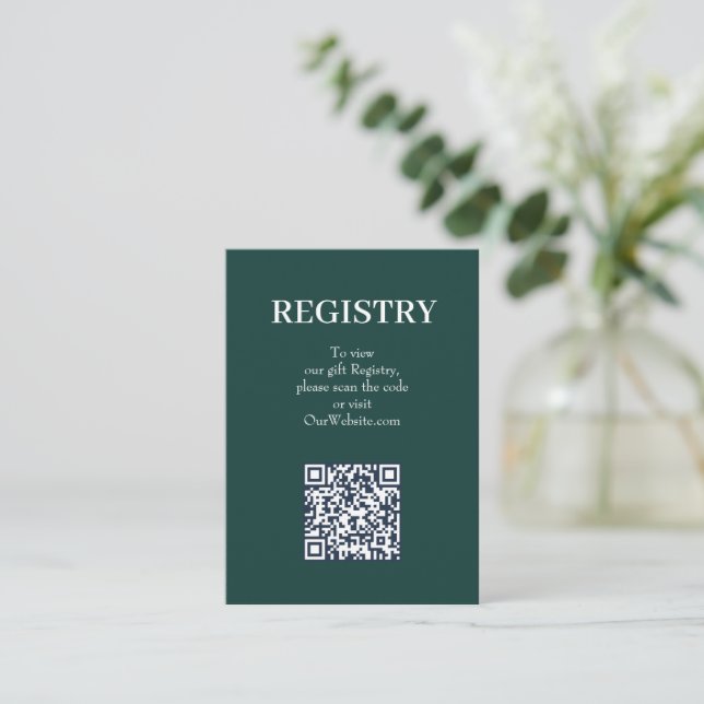 Chic Emerald Green Wedding Registry QR Code Enclosure Card (Standing Front)