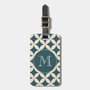 Chic Emerald Ivory Geometric Pattern Monogram Luggage Tag