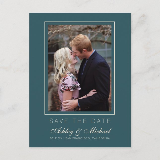 Chic Emerald Ivory Wedding Save the Date Photo Announcement Postcard (Front)
