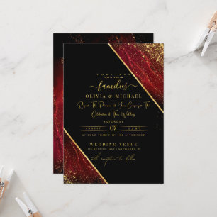 CHIC EMERALD RED DARK FOIL ABSTRACT AGATE WEDDING INVITATION