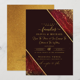CHIC EMERALD RED DARK FOIL ABSTRACT AGATE WEDDING  INVITATION
