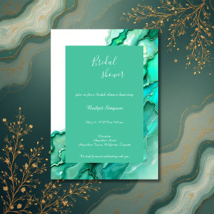 chic Emerald Teal Marble Watercolor bridal shower Invitation