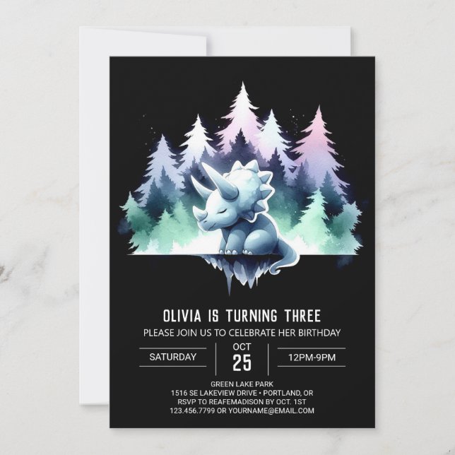 Chic Enchanted Triceratops Birthday Invitation (Front)
