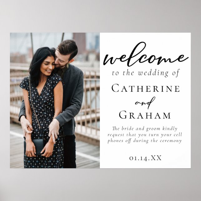 Chic Engagement Couple Photo Wedding Welcome Poster (Front)