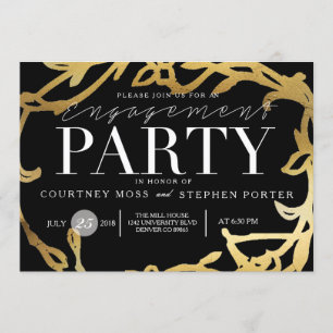 Chic Engagement Party   Gold Floral Invitation