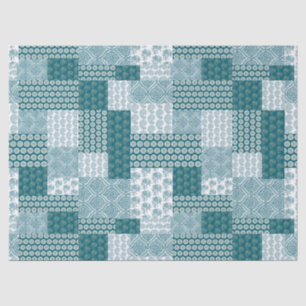Chic Ethnic Faux Patchwork Pattern, Teal and White Tissue Paper