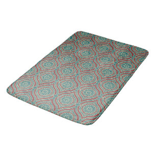 Chic Ethnic Ogee Pattern in Maroon, Teal and Beige Bath Mat