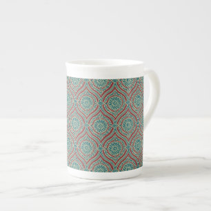 Chic Ethnic Ogee Pattern in Maroon, Teal and Beige Bone China Mug