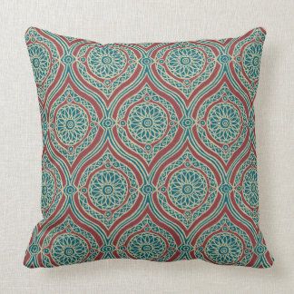 Chic Ethnic Ogee Pattern in Maroon, Teal and Beige Cushion