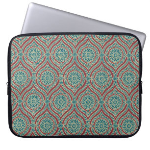 Chic Ethnic Ogee Pattern in Maroon, Teal and Beige Laptop Sleeve