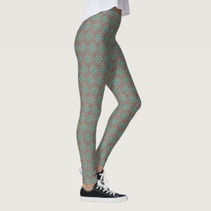 Chic Ethnic Ogee Pattern in Maroon, Teal and Beige Leggings