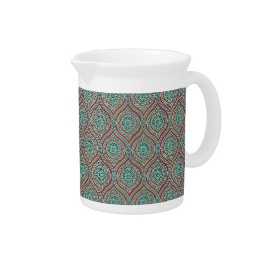 Chic Ethnic Ogee Pattern in Maroon, Teal and Beige Pitcher