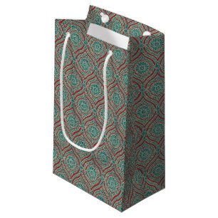 Chic Ethnic Ogee Pattern in Maroon, Teal and Beige Small Gift Bag