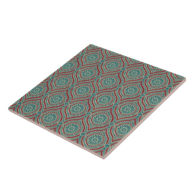 Chic Ethnic Ogee Pattern in Maroon, Teal and Beige Tile (Side)