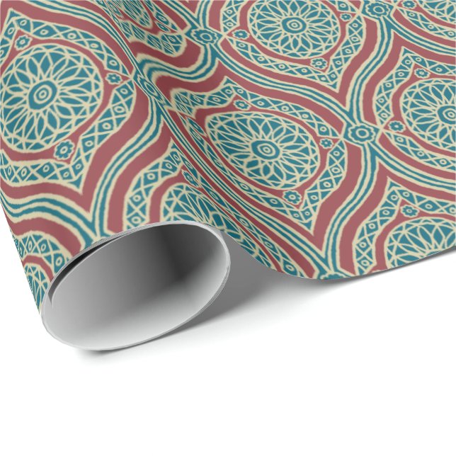 Chic Ethnic Ogee Pattern in Maroon, Teal and Beige Wrapping Paper (Roll Corner)