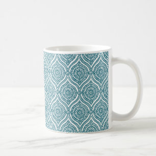 Chic Ethnic Ogee Pattern in Teal on White Coffee Mug