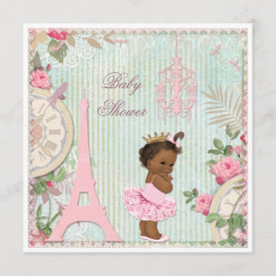 Chic Ethnic Paris Princess in Tutu Baby Shower Invitation
